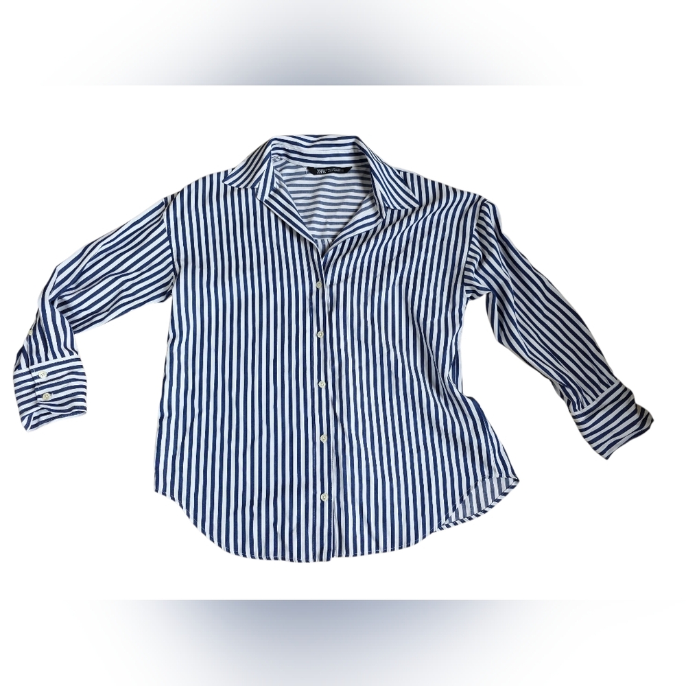 Zara Blue & White Striped Button-Down Shirt - Women